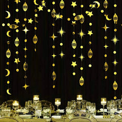 13Ft Iridescent Ramadan EID Mubarak Banner Decorations Hanging Star Moon Lamp Garlands Ramadan Mubarak Home Decor Birthday Party