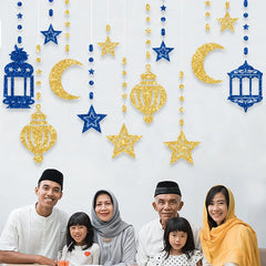 EID Mubarak Swirl Banner Star Moon Ceiling Hanging Ornament Ramadan Kareem Decoration for Home 2024 Islam Muslim Party Supplies