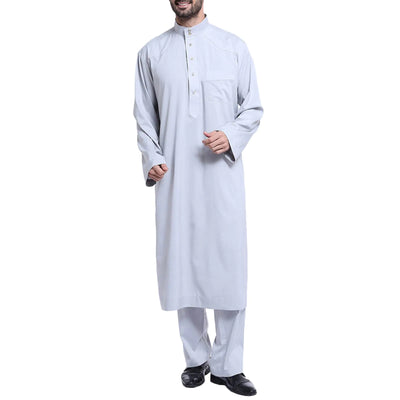 Alalaso Mens Muslim Thobe Middle East Saudi Arabic Islamic Robes Solid Color Lightweight Breathable Clothing Ramadan Jubbah