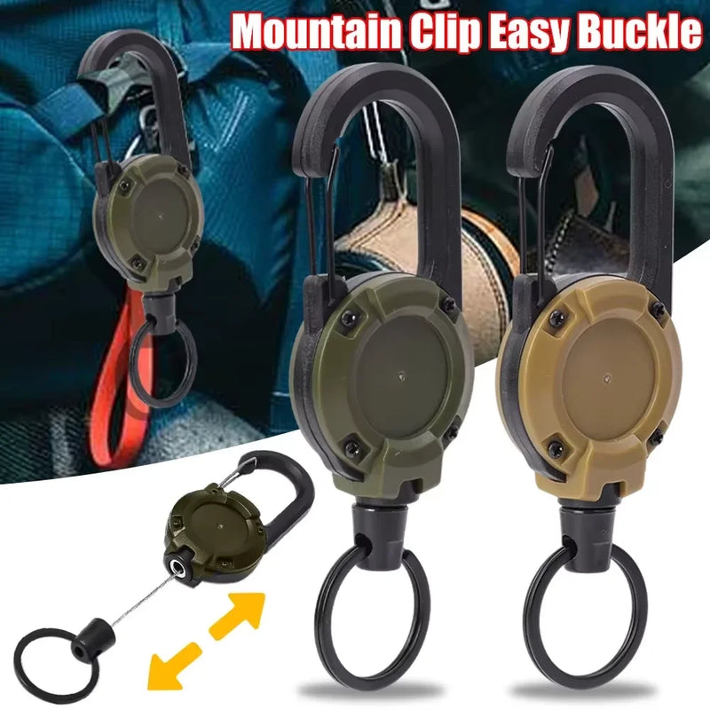 1pc Steel Wire Rope Retractable Pull Reel Carabiner Key Chains Buckle Spring Key Holder Outdoor Sporty Keychain Multiple Tool