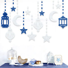 EID Mubarak Swirl Banner Star Moon Ceiling Hanging Ornament Ramadan Kareem Decoration for Home 2024 Islam Muslim Party Supplies