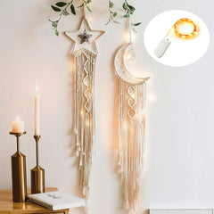 Star Moon Macrame Dream Catcher with Light