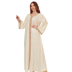 Abayas Dress for Women Muslim Eid Abaya Prayer Dress Ramadan Muslim Abaya Long Sleeve Maxi Ethnic Shirts Dress Arabic Dubai Kaftan Abayas for Corban Festival Tight Knot Dress Pakistani Beige M