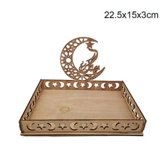 1set Eid Mubarak Wooden Tray Moon Temple Food Holders for Islamic Muslim Table Decoration Ramadan Kareem Party Candy Food Supply