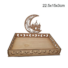 1set Eid Mubarak Wooden Tray Moon Temple Food Holders for Islamic Muslim Table Decoration Ramadan Kareem Party Candy Food Supply