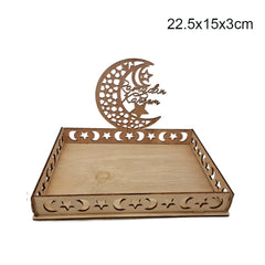 1set Eid Mubarak Wooden Tray Moon Temple Food Holders for Islamic Muslim Table Decoration Ramadan Kareem Party Candy Food Supply