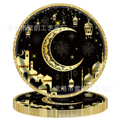 Eid Al-Fitr Black Gold MoonDisposable Tableware Eid Paper Plate Napkin Ramadan Mubarak Happy Eid Al Adha Party Home Decor 2025