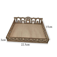 1set Eid Mubarak Wooden Tray Moon Temple Food Holders for Islamic Muslim Table Decoration Ramadan Kareem Party Candy Food Supply