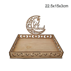 1set Eid Mubarak Wooden Tray Moon Temple Food Holders for Islamic Muslim Table Decoration Ramadan Kareem Party Candy Food Supply