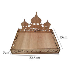 1set Eid Mubarak Wooden Tray Moon Temple Food Holders for Islamic Muslim Table Decoration Ramadan Kareem Party Candy Food Supply