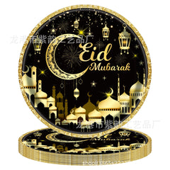 Eid Al-Fitr Black Gold MoonDisposable Tableware Eid Paper Plate Napkin Ramadan Mubarak Happy Eid Al Adha Party Home Decor 2025