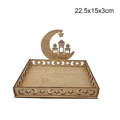 1set Eid Mubarak Wooden Tray Moon Temple Food Holders for Islamic Muslim Table Decoration Ramadan Kareem Party Candy Food Supply