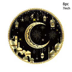 Eid Al-Fitr Black Gold MoonDisposable Tableware Eid Paper Plate Napkin Ramadan Mubarak Happy Eid Al Adha Party Home Decor 2025