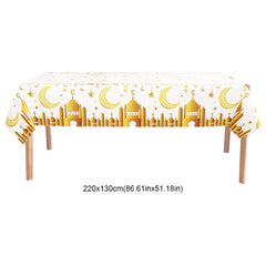 Ramadan Decor Tablecloth Eid Mubarak Disposable Waterproof Table Cover 2025 Islamic Muslim Party Home Decoration Gifts 220x130cm