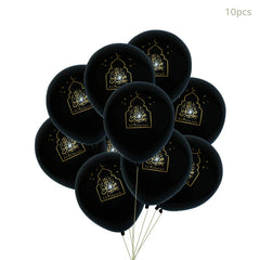 Eid Mubarak Banner Star Moon Pattern Latex Balloons Islamic Muslim Home Party Bunting Garland Black Banners Hanging Card Decor