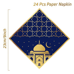 Blue Gold Eid Mubarak Disposable Paper Plate Cup Napkin Banner Eid Mubarak Islamic Muslim Festival Party Decor Supplies