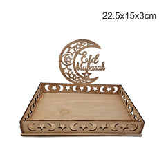 1set Eid Mubarak Wooden Tray Moon Temple Food Holders for Islamic Muslim Table Decoration Ramadan Kareem Party Candy Food Supply