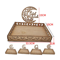 1set Eid Mubarak Wooden Tray Moon Temple Food Holders for Islamic Muslim Table Decoration Ramadan Kareem Party Candy Food Supply