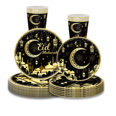 Eid Al-Fitr Black Gold MoonDisposable Tableware Eid Paper Plate Napkin Ramadan Mubarak Happy Eid Al Adha Party Home Decor 2025