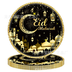 8Guests Black Gold Moon Eid Disposable Tableware Eid Plates Napkins Ramadan Mubarak Happy Eid Al Adha Party Home Decor 2025