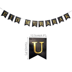 Eid Mubarak Banner Star Moon Pattern Latex Balloons Islamic Muslim Home Party Bunting Garland Black Banners Hanging Card Decor