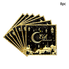 8Guests Black Gold Moon Eid Disposable Tableware Eid Plates Napkins Ramadan Mubarak Happy Eid Al Adha Party Home Decor 2025