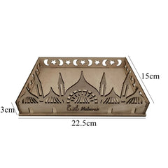 1set Eid Mubarak Wooden Tray Moon Temple Food Holders for Islamic Muslim Table Decoration Ramadan Kareem Party Candy Food Supply