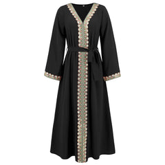 V-Neck Lace Stitching Elegant Abaya