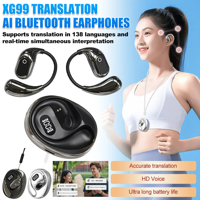 Wireless Translation Earphones 138 Languages Intelligent Real-time AI Translator Smart Voice Earbud Bluetooth Translation Device