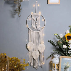 Star Moon Macrame Dream Catcher with Light