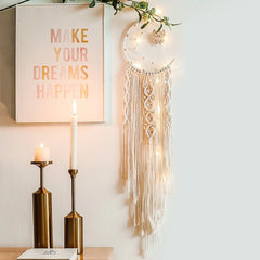 Star Moon Macrame Dream Catcher with Light